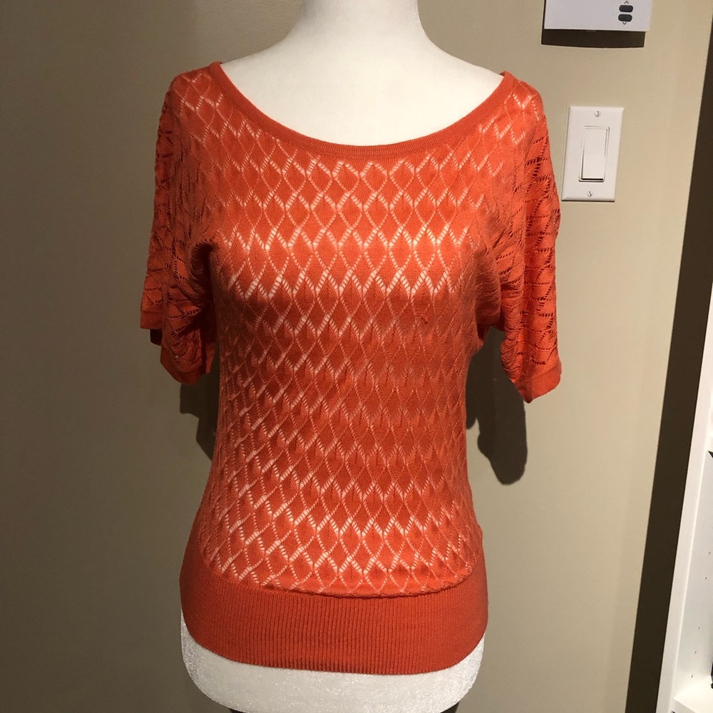 Cache cache Orange Diamond Pattern Knit Top Size S